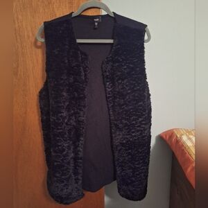 Rafaella Women's Black Fuzzy Open Front Vest Mid Length Size XL